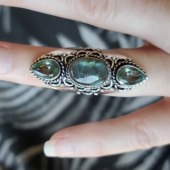 New Labradorite & Tsavorite 925 Silver Statement Ring. - Picture 4 of 16